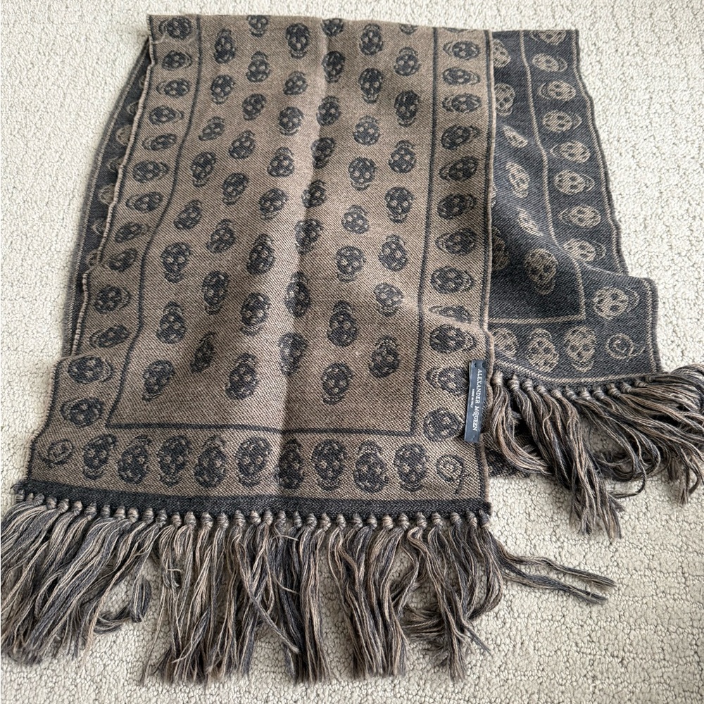 Alexander McQueen Skull Wool Patterned Brown and Black Scarf